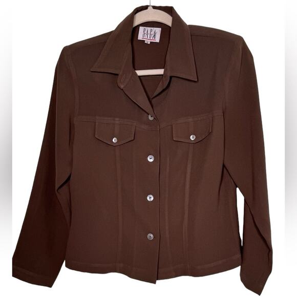 SAGA BROWN BUTTON DOWN WOMEN TOP WITH POCKETS SIZE SMALL - Picture 1 of 8